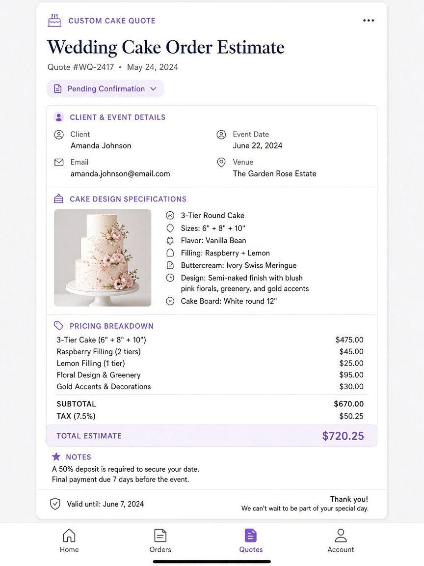 Quote for a custom wedding cake
