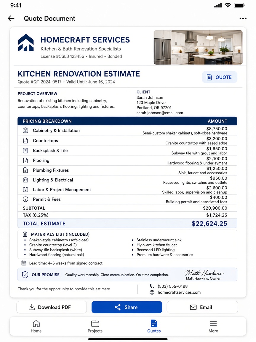 Quote for a kitchen renovation