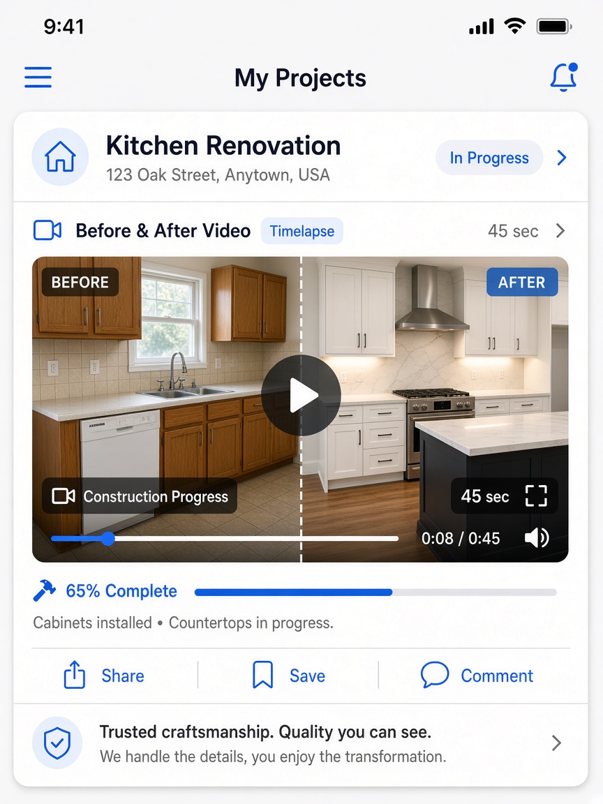 Before-and-after video of a project